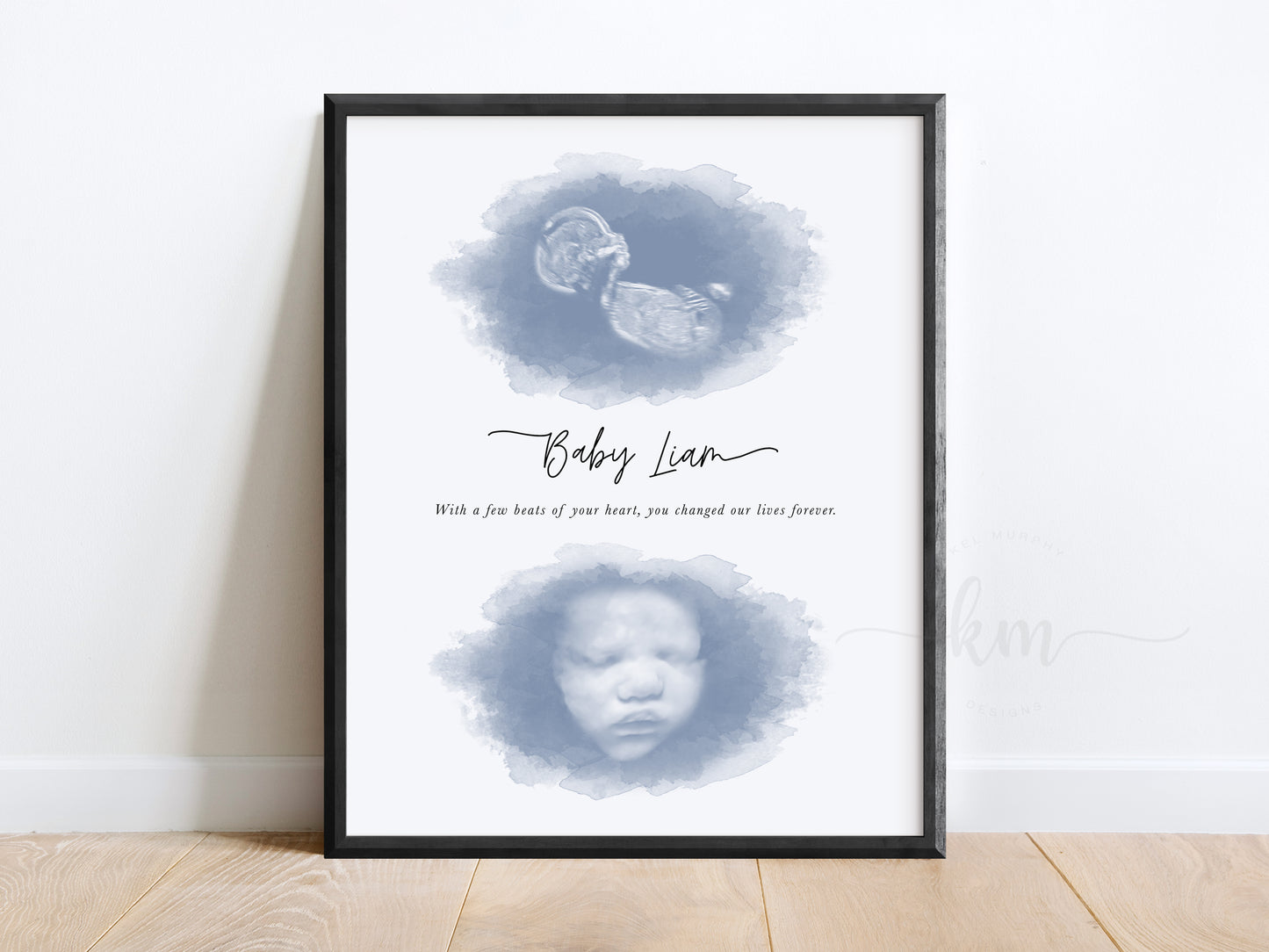 Personalized twins ultrasound keepsake with watercolor ovals design