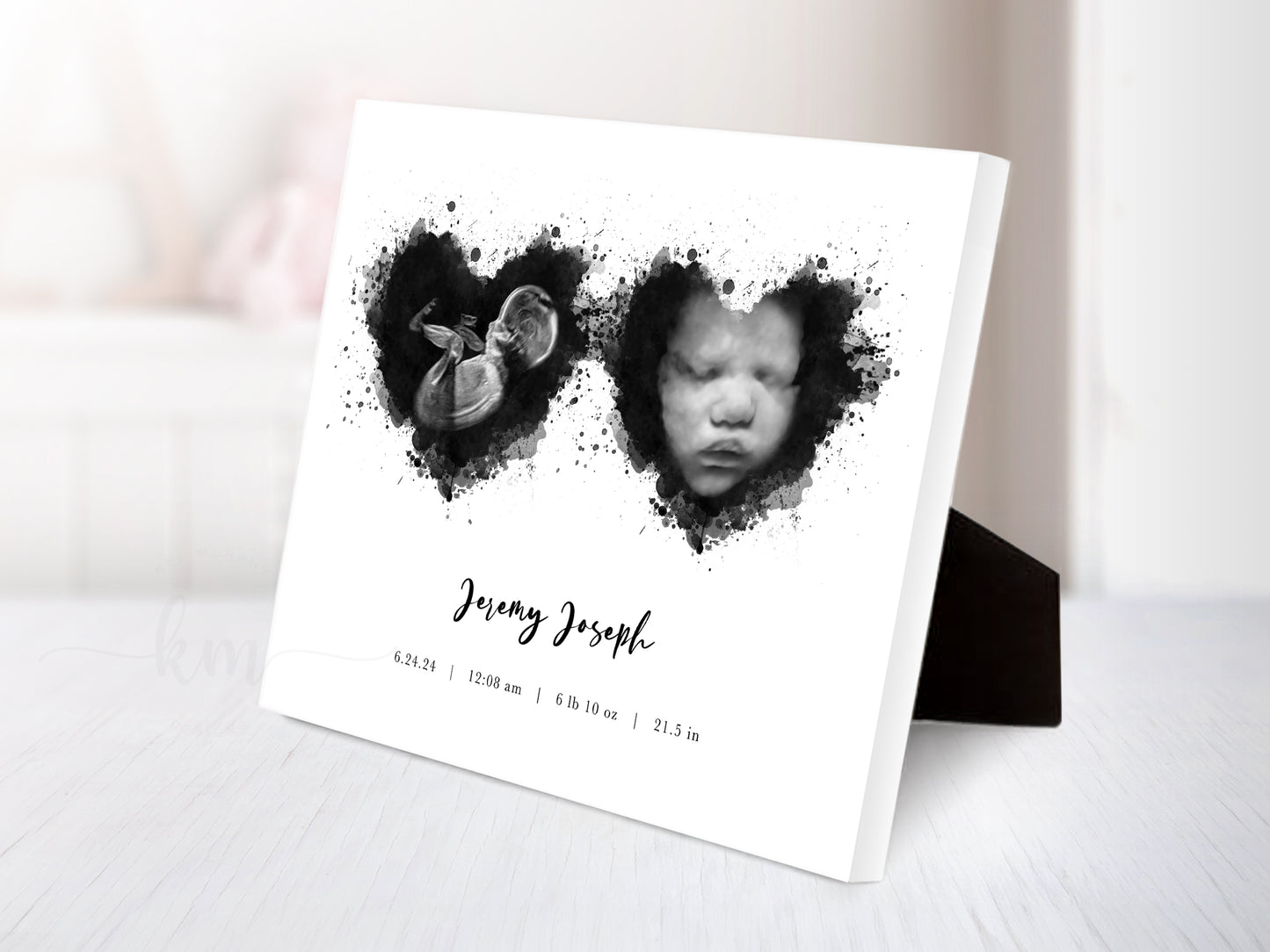 Ultrasound art with two heart shapes for baby loss or baby shower keepsake