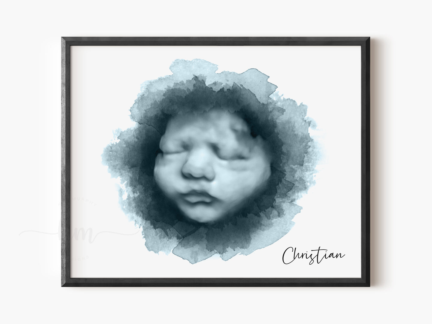 Personalized circle ultrasound keepsake with baby name and Bible verse