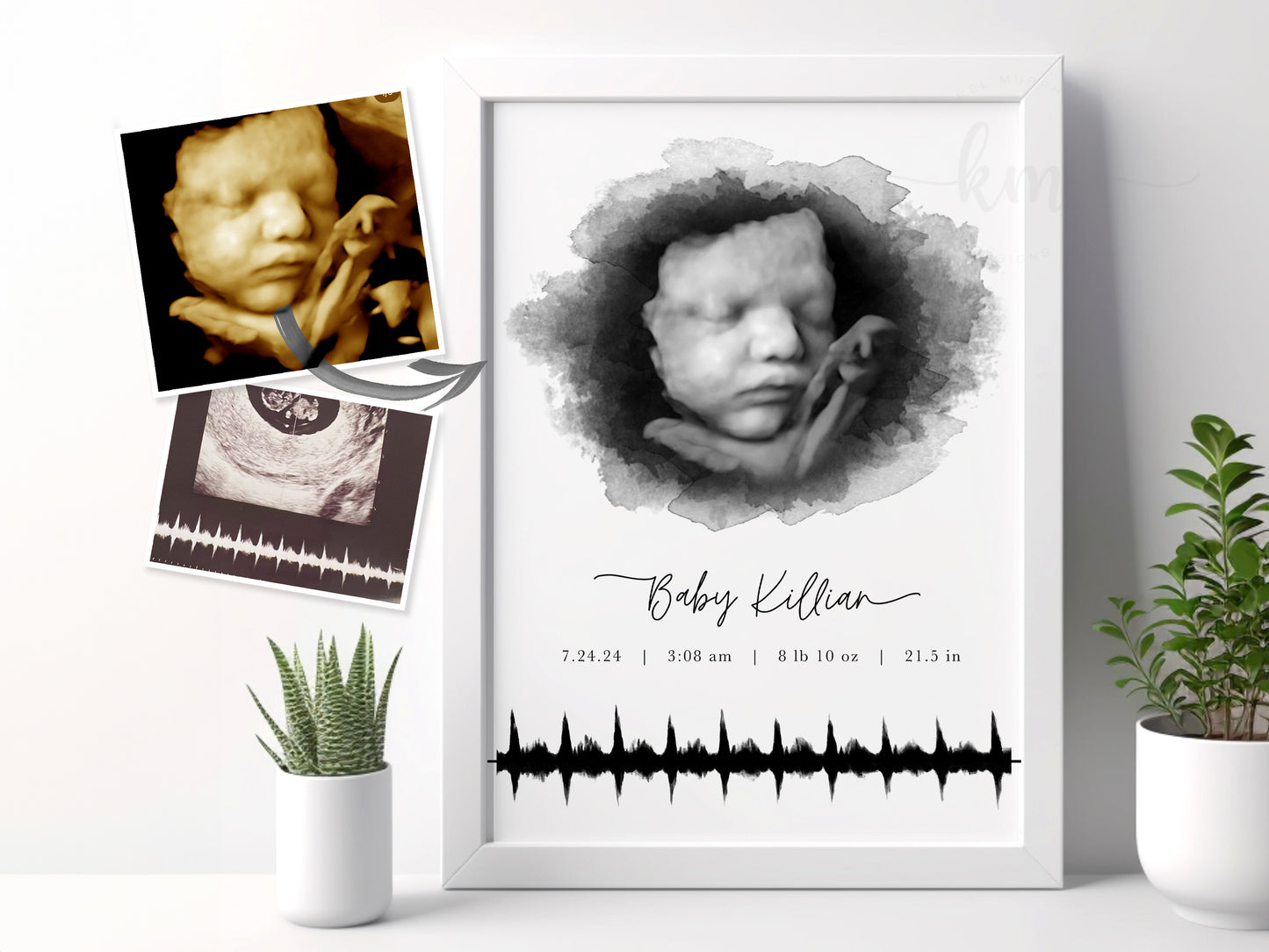 Framed baby heartbeat print with oval design – thoughtful memorial or baby shower gift