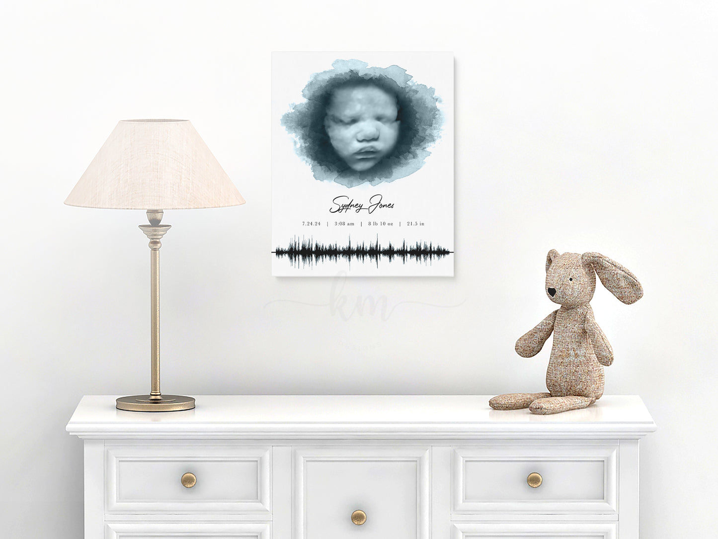 Baby heartbeat ultrasound art in oval format – touching personalized gift for loss or celebration