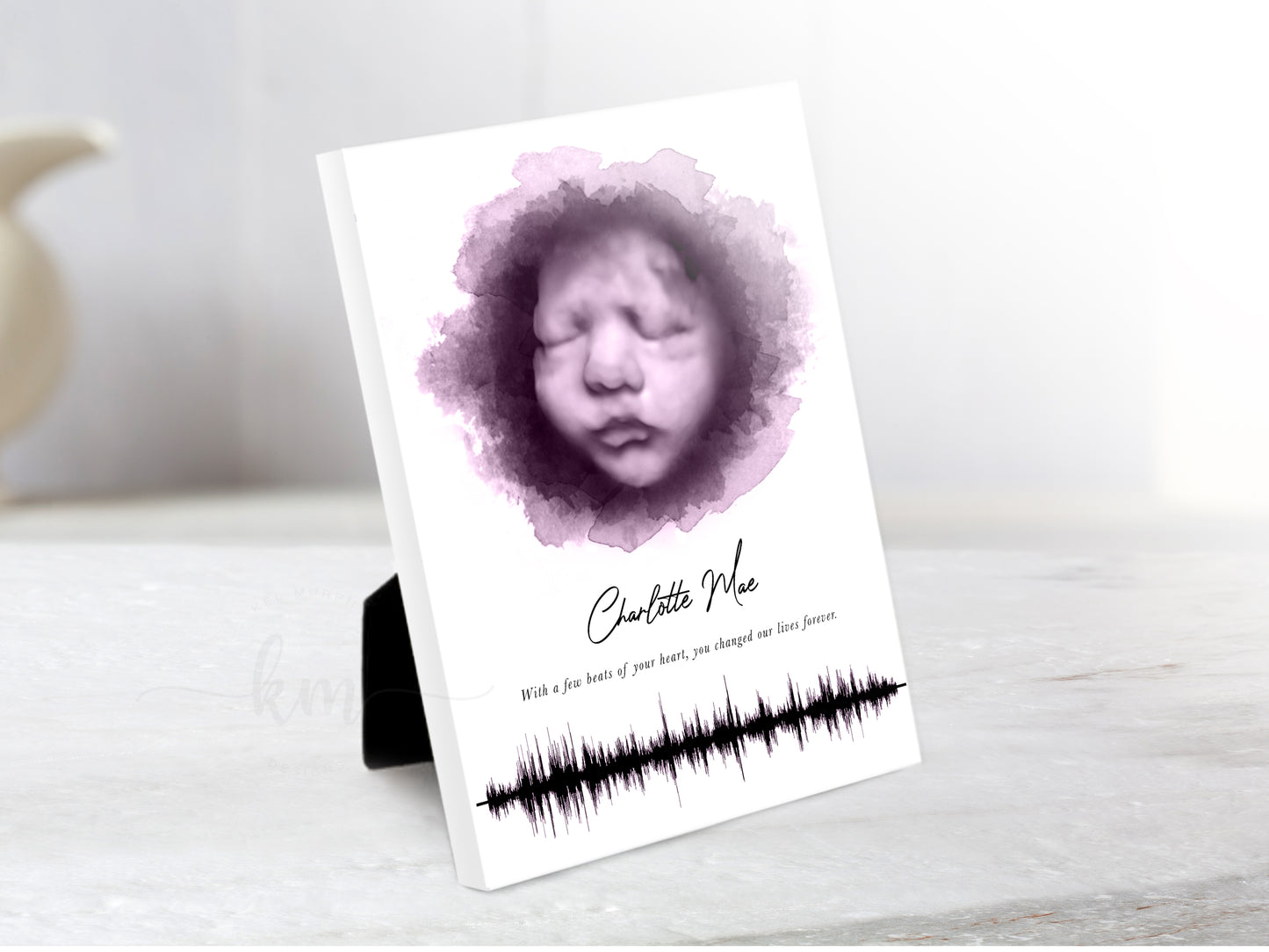 Oval watercolor ultrasound with heartbeat line – special tribute for baby remembrance