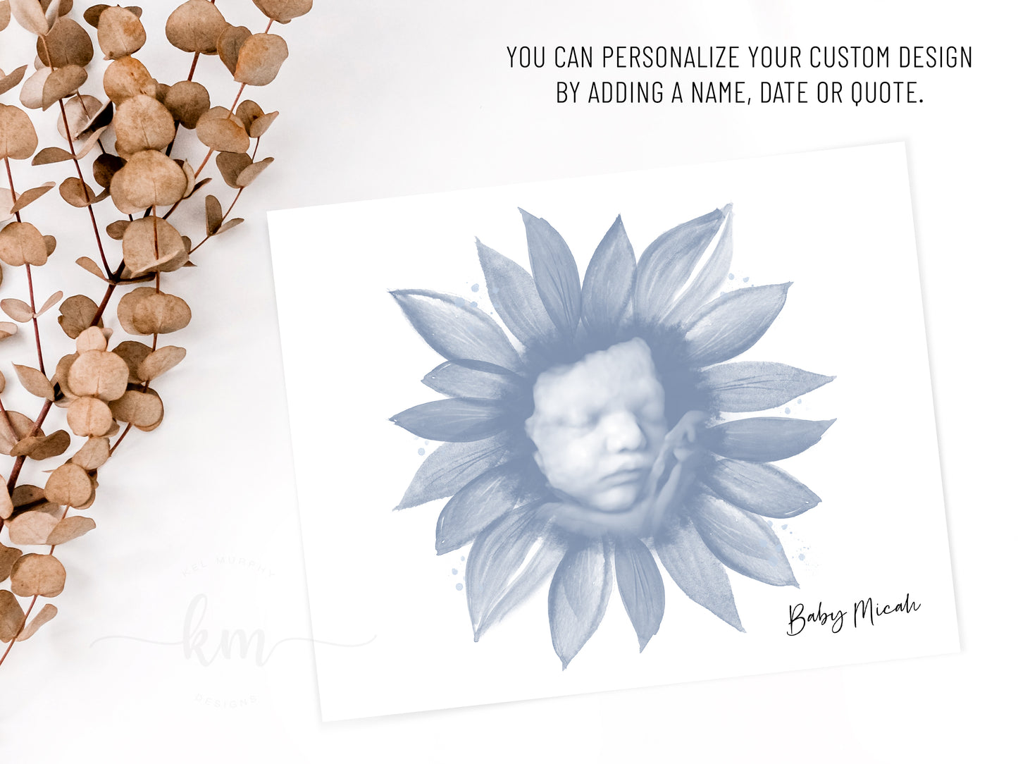 Hand-painted sunflower ultrasound art for miscarriage or baby loss
