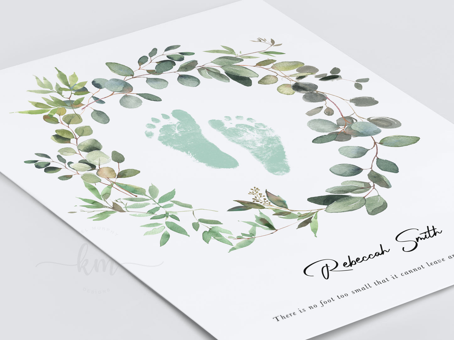 Personalized eucalyptus wreath footprint design – baby shower or baby loss gift