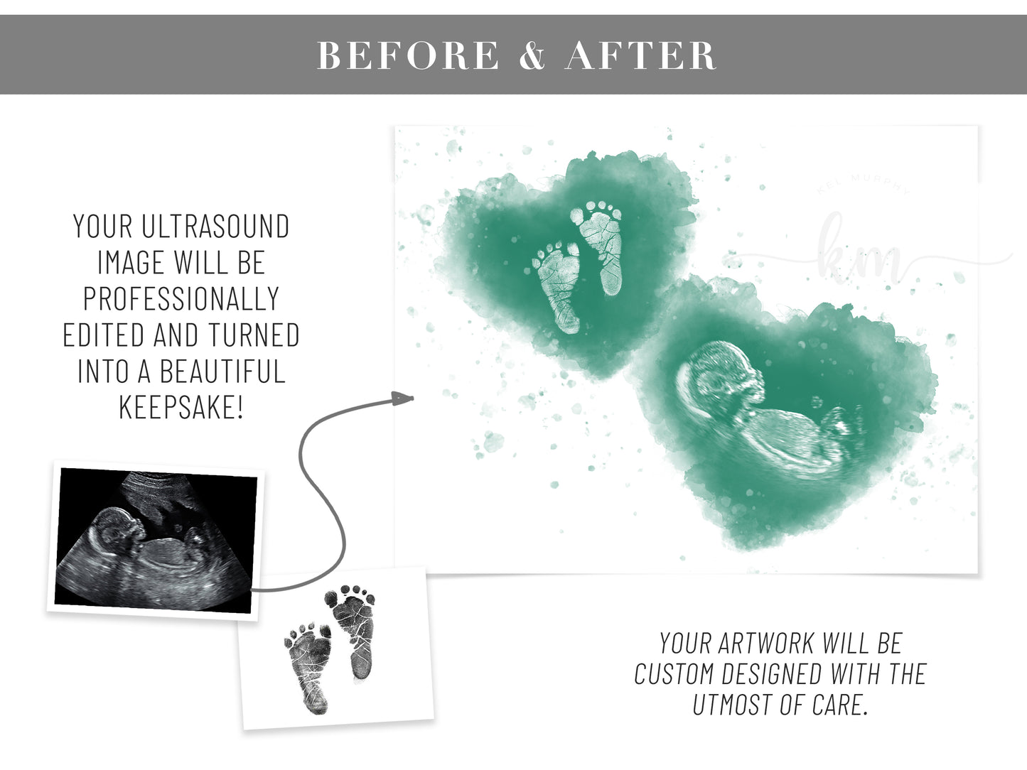 Meaningful gift for new moms or bereaved parents with ultrasound and baby prints