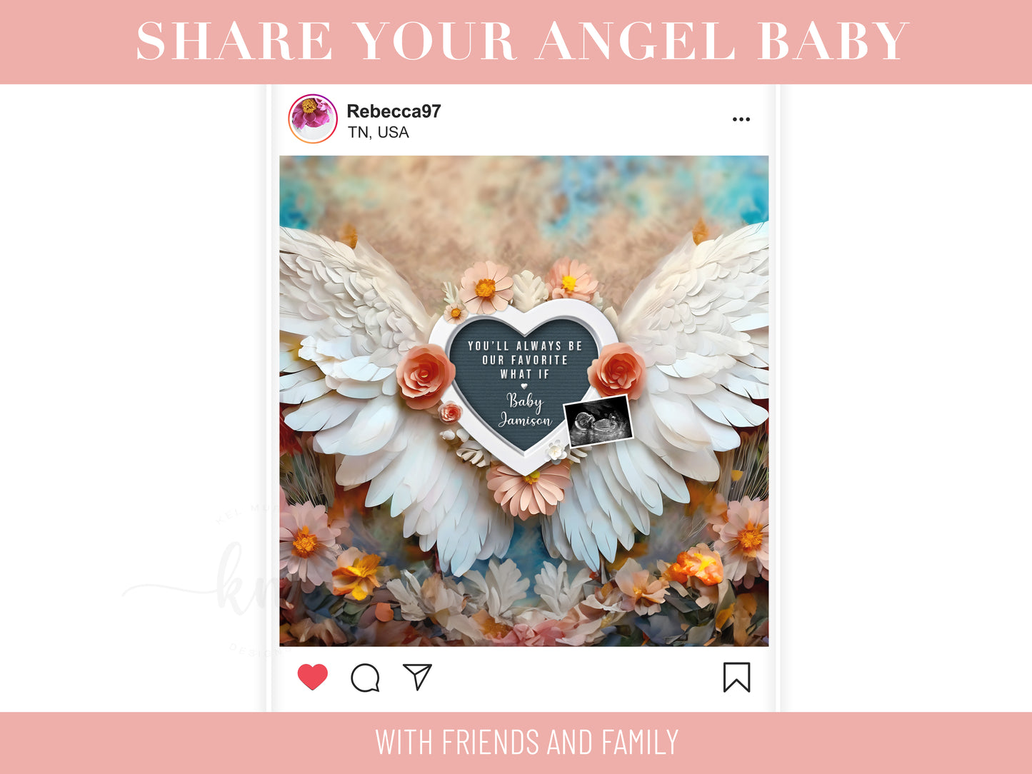 Customizable infant loss announcement with ultrasound and heartfelt wording