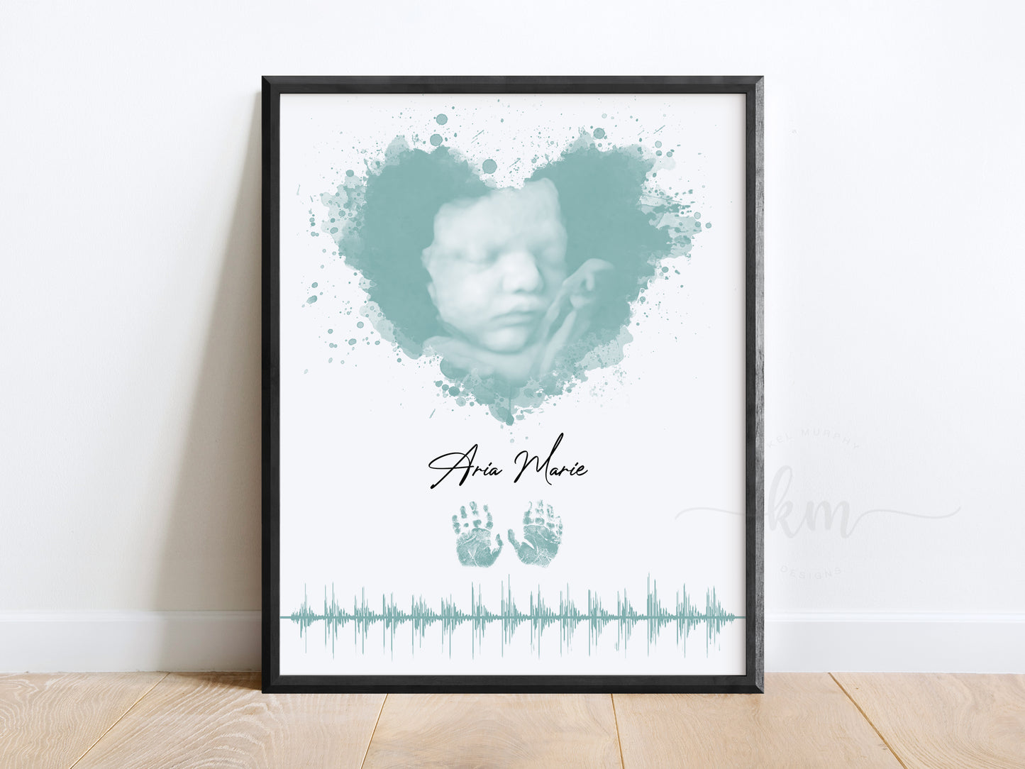 Custom keepsake with baby’s heartbeat and prints, stillbirth or miscarriage gift