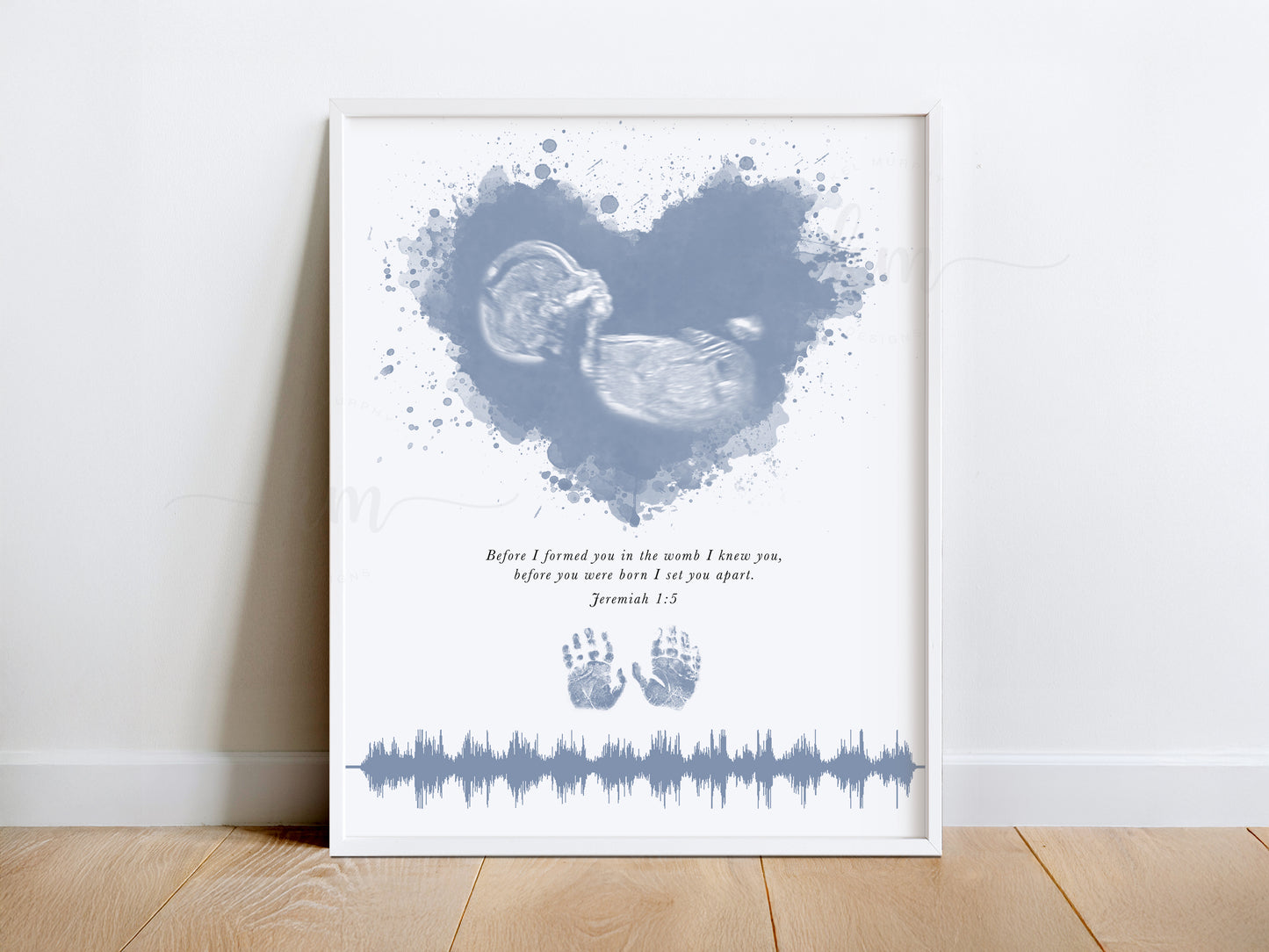 Personalized ultrasound art with heartbeat and tiny hand or footprints