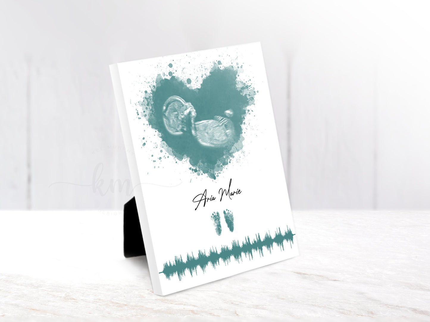 Watercolor baby memorial print with ultrasound, footprints, and soundwave – meaningful gift