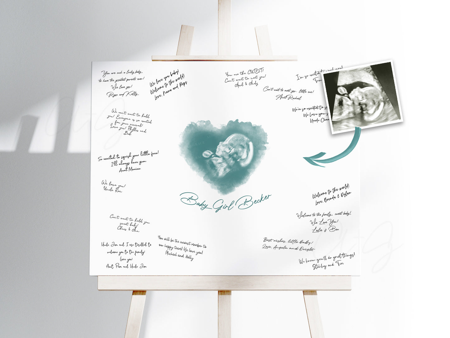 Baby Shower Guestbook Art with Heart Watercolor Ultrasound