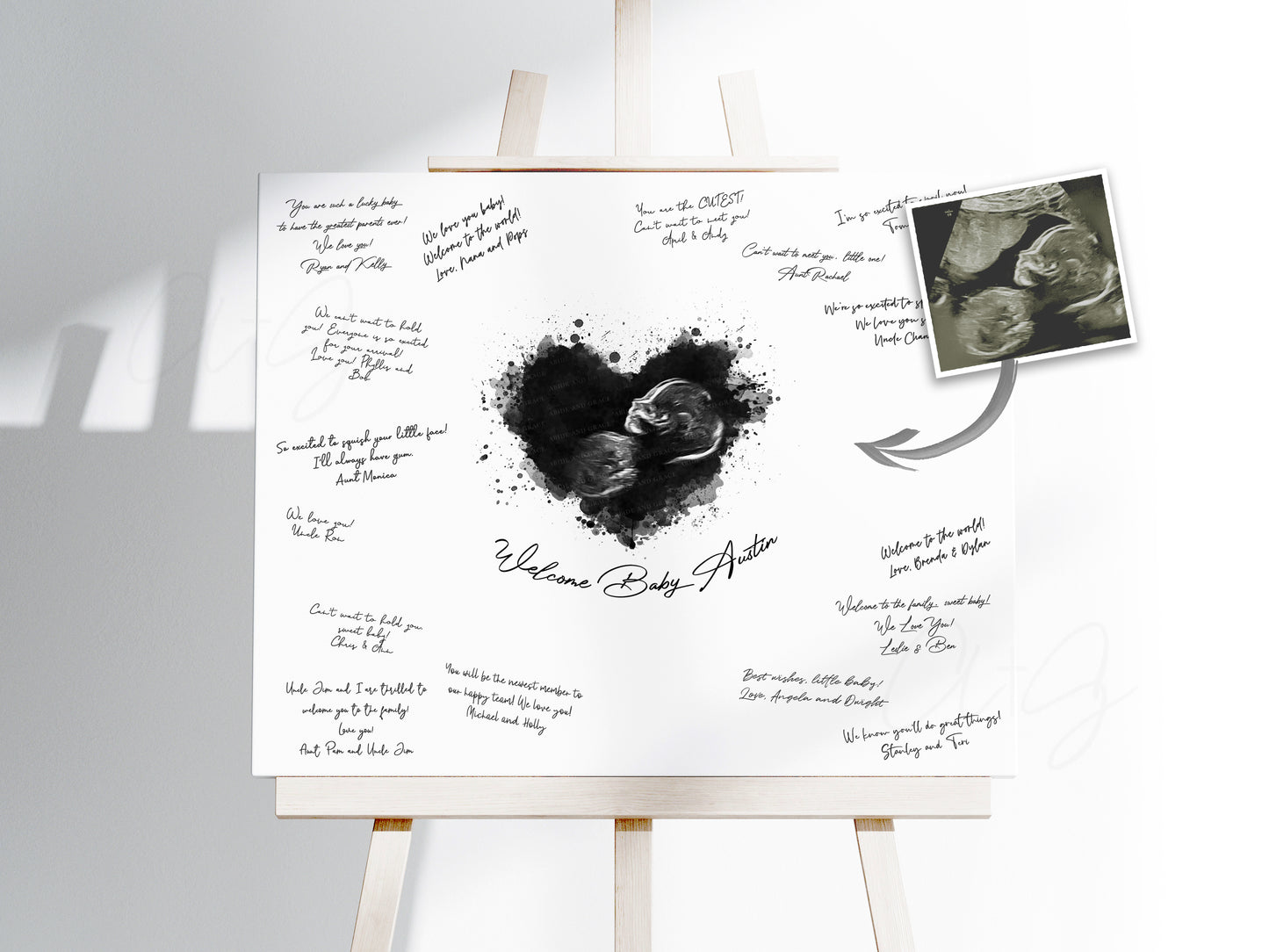 Baby Shower Guestbook Art with Splatter Heart Ultrasound