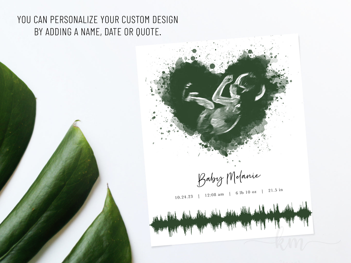 Heart-shaped watercolor ultrasound with heartbeat – thoughtful baby memorial gift