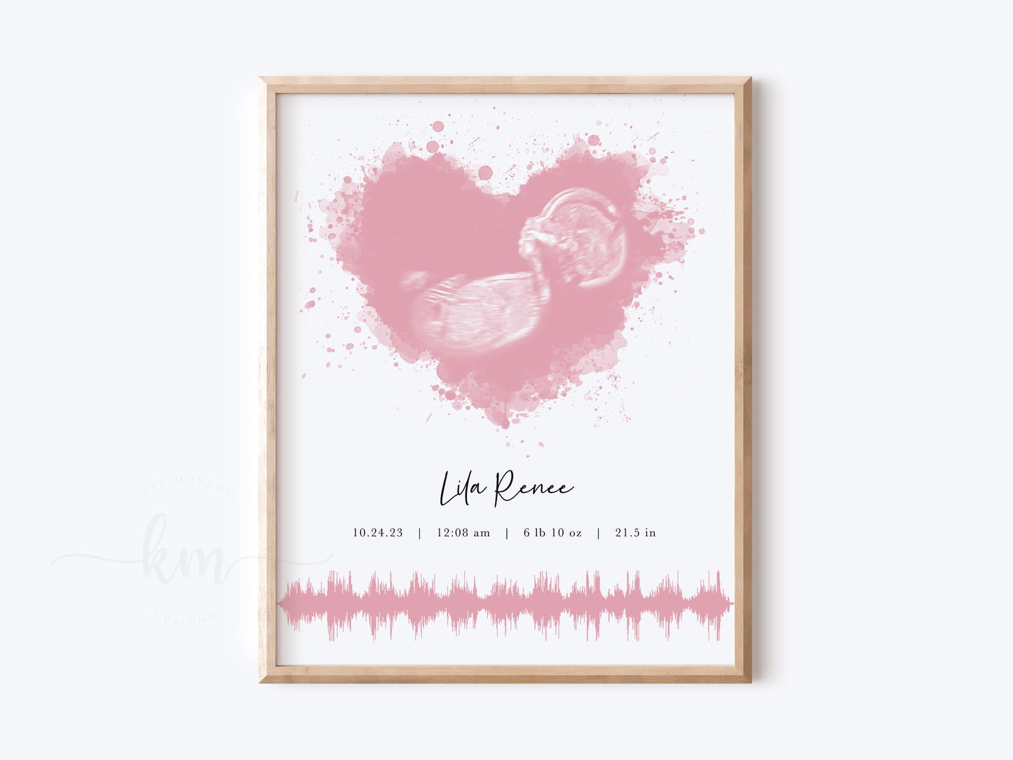 Splatter Heart Watercolor Ultrasound Art with Baby Heartbeat