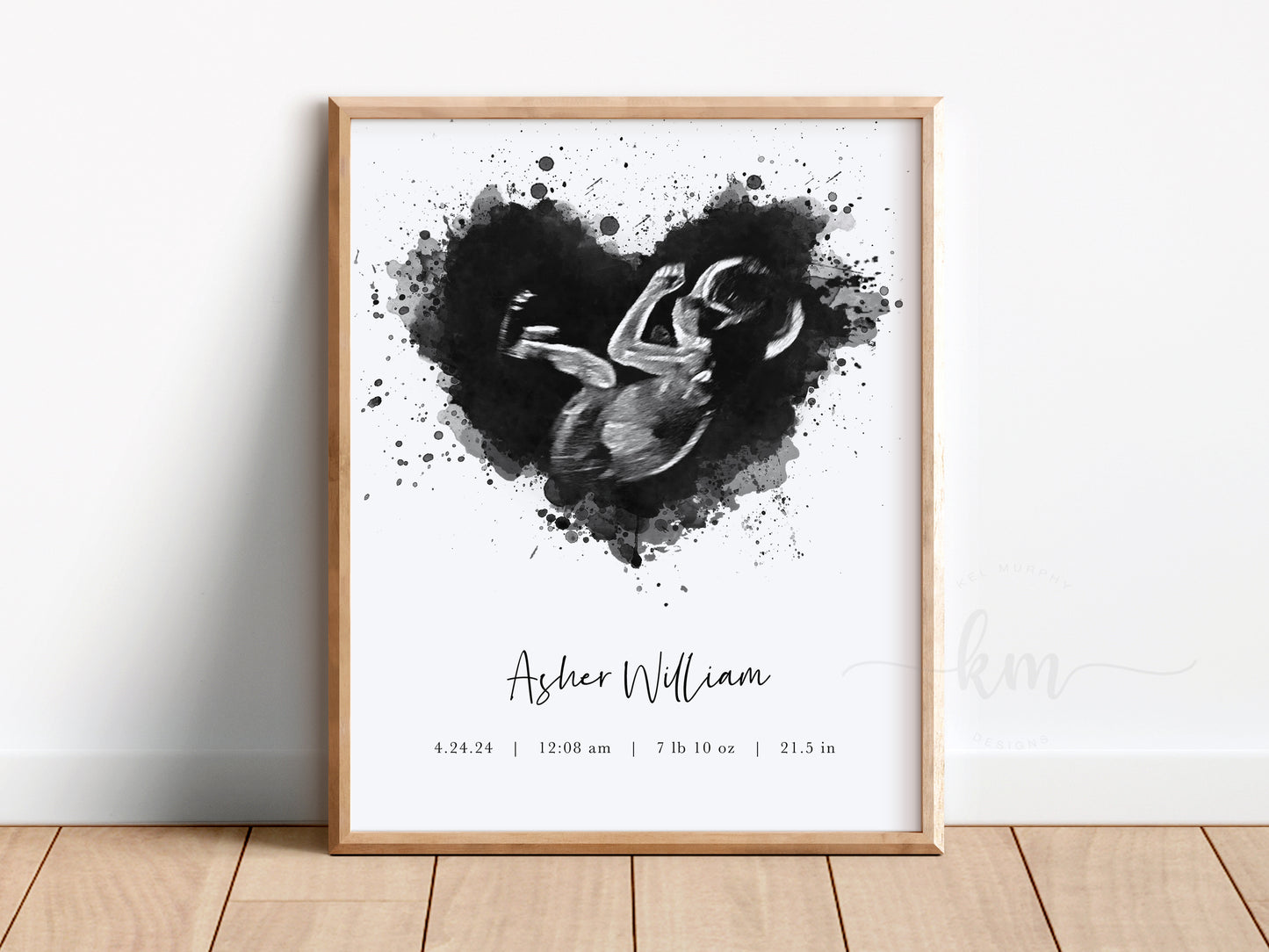 Hand-painted watercolor heart ultrasound design honoring pregnancy loss