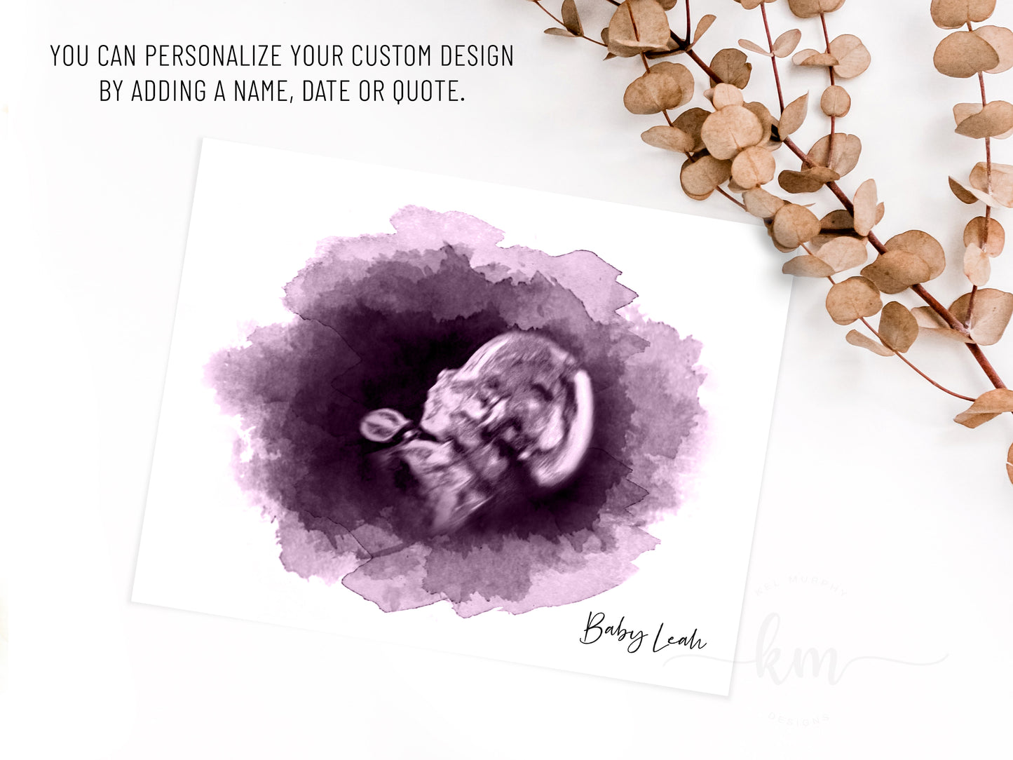 Hand-painted oval ultrasound memorial art with name or special message