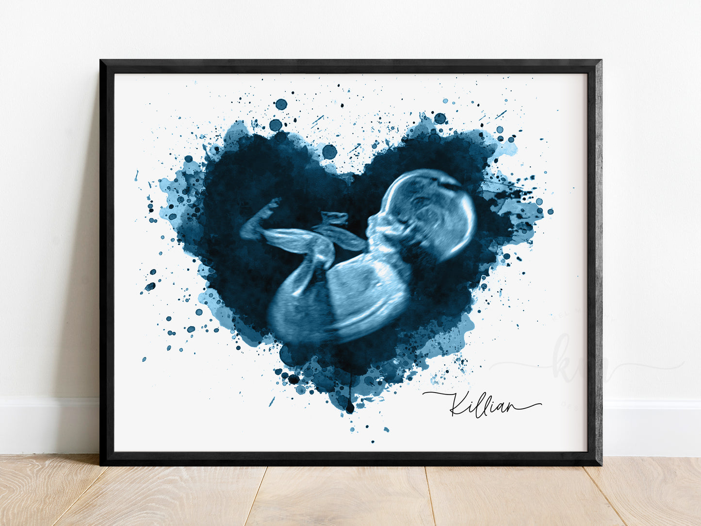 Splatter heart watercolor ultrasound art for baby loss or baby shower gift