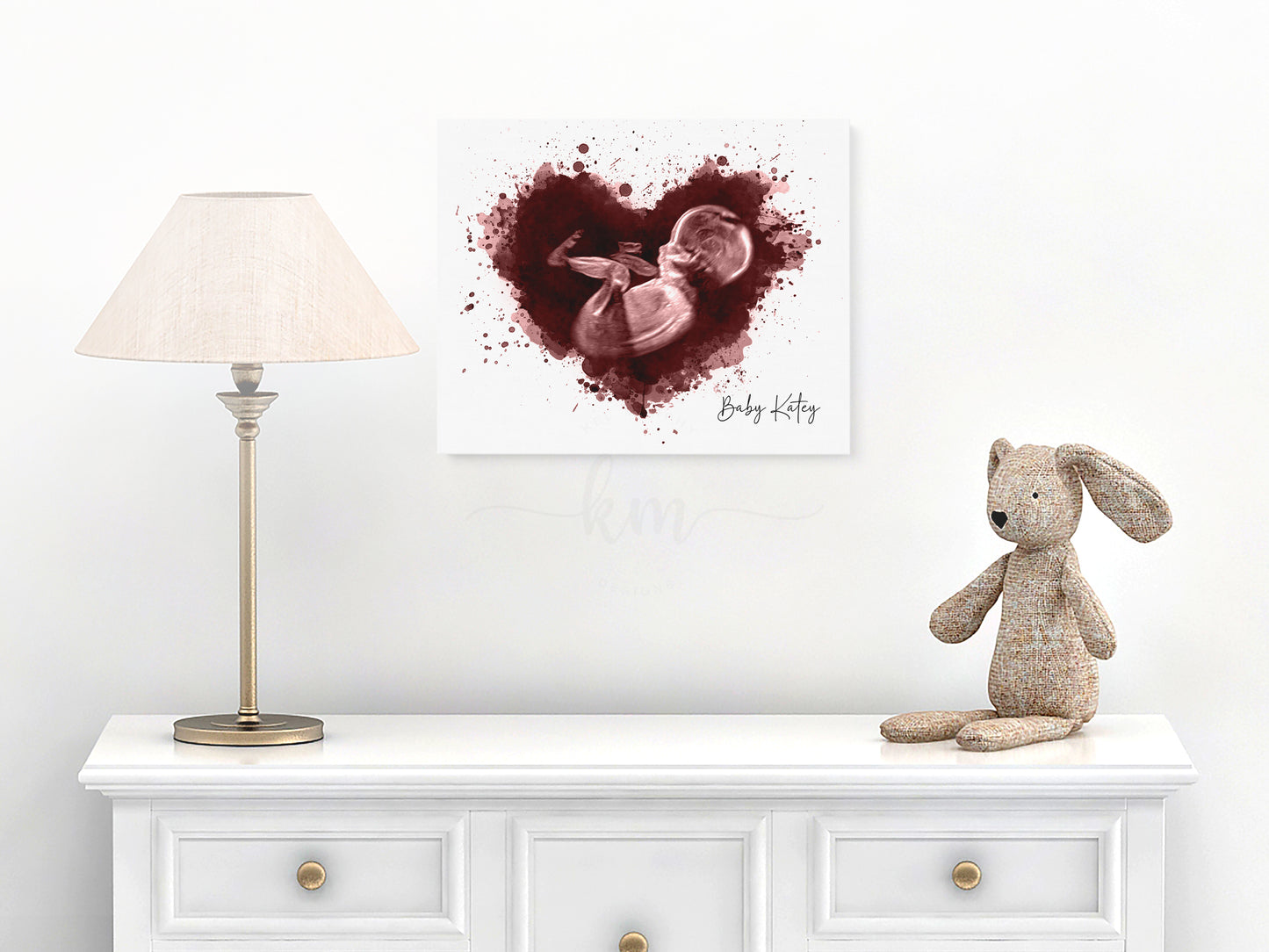 Baby ultrasound heart design in watercolor style for miscarriage memorial or shower gift
