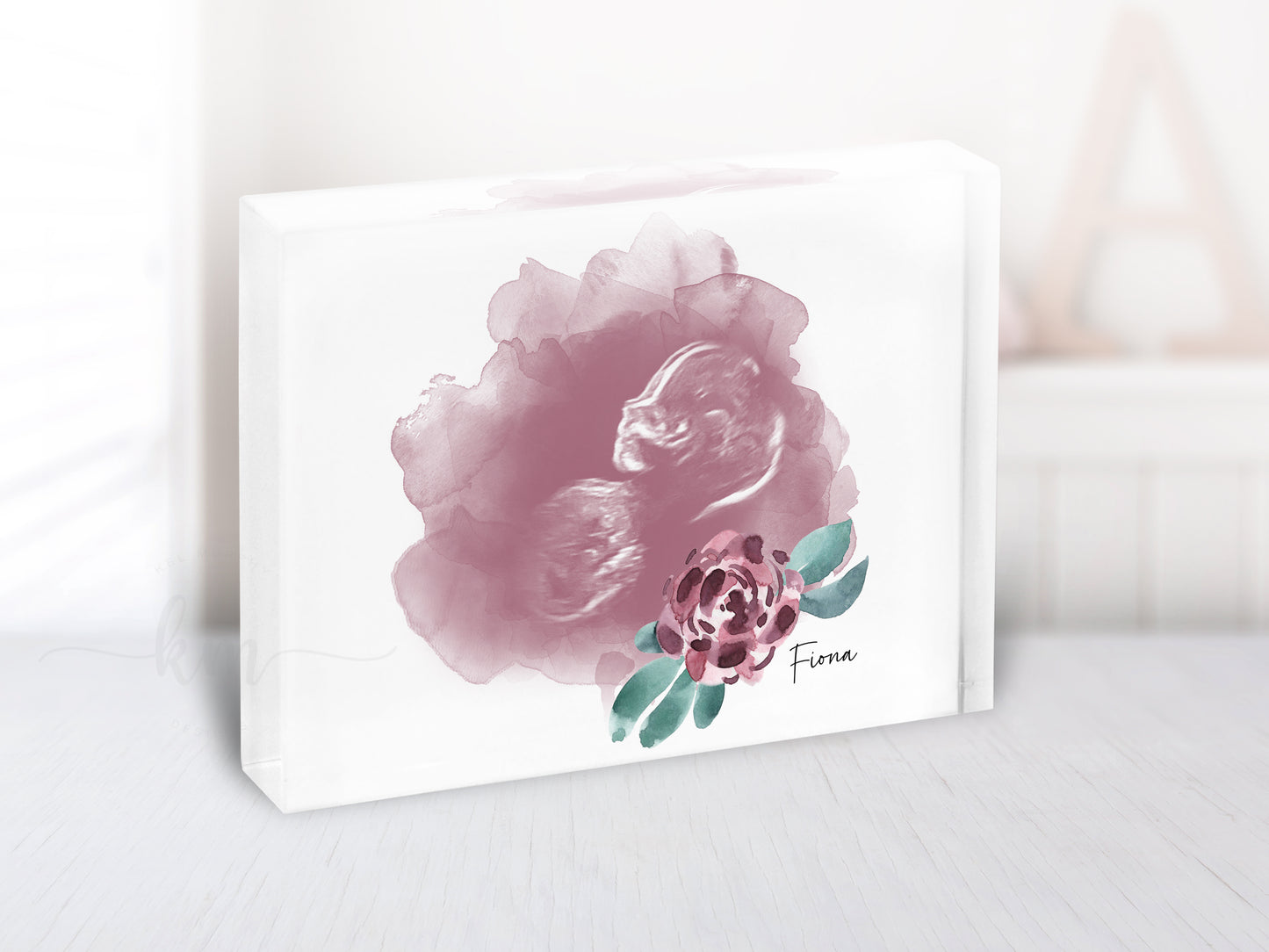 Custom flower watercolor ultrasound print for pregnancy loss or celebration gift
