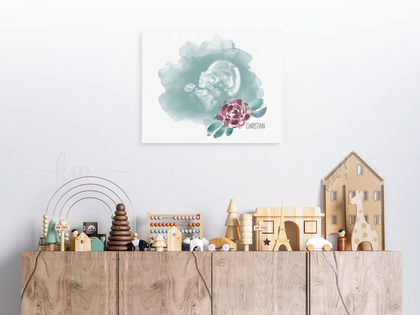 Personalized watercolor flower ultrasound art for memorial or nursery display