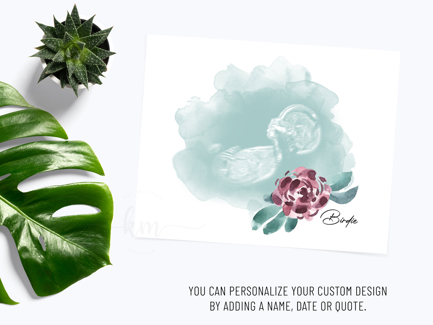 Ultrasound keepsake with watercolor flower design for new mom or baby shower