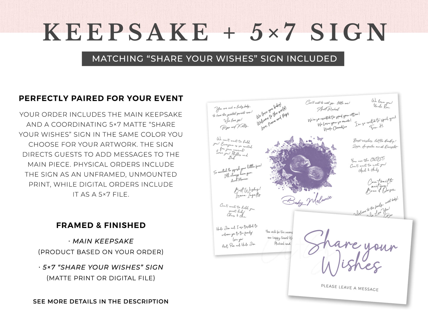 Baby Shower Guestbook Art with Butterflies Watercolor Ultrasound
