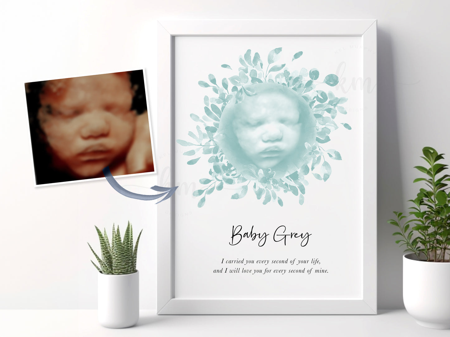 Floral Wreath Watercolor 3D Ultrasound Art (Vertical)