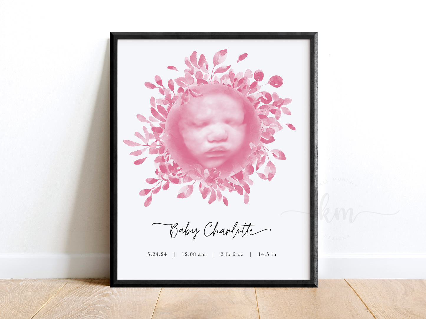 Floral Wreath Watercolor 3D Ultrasound Art (Vertical)