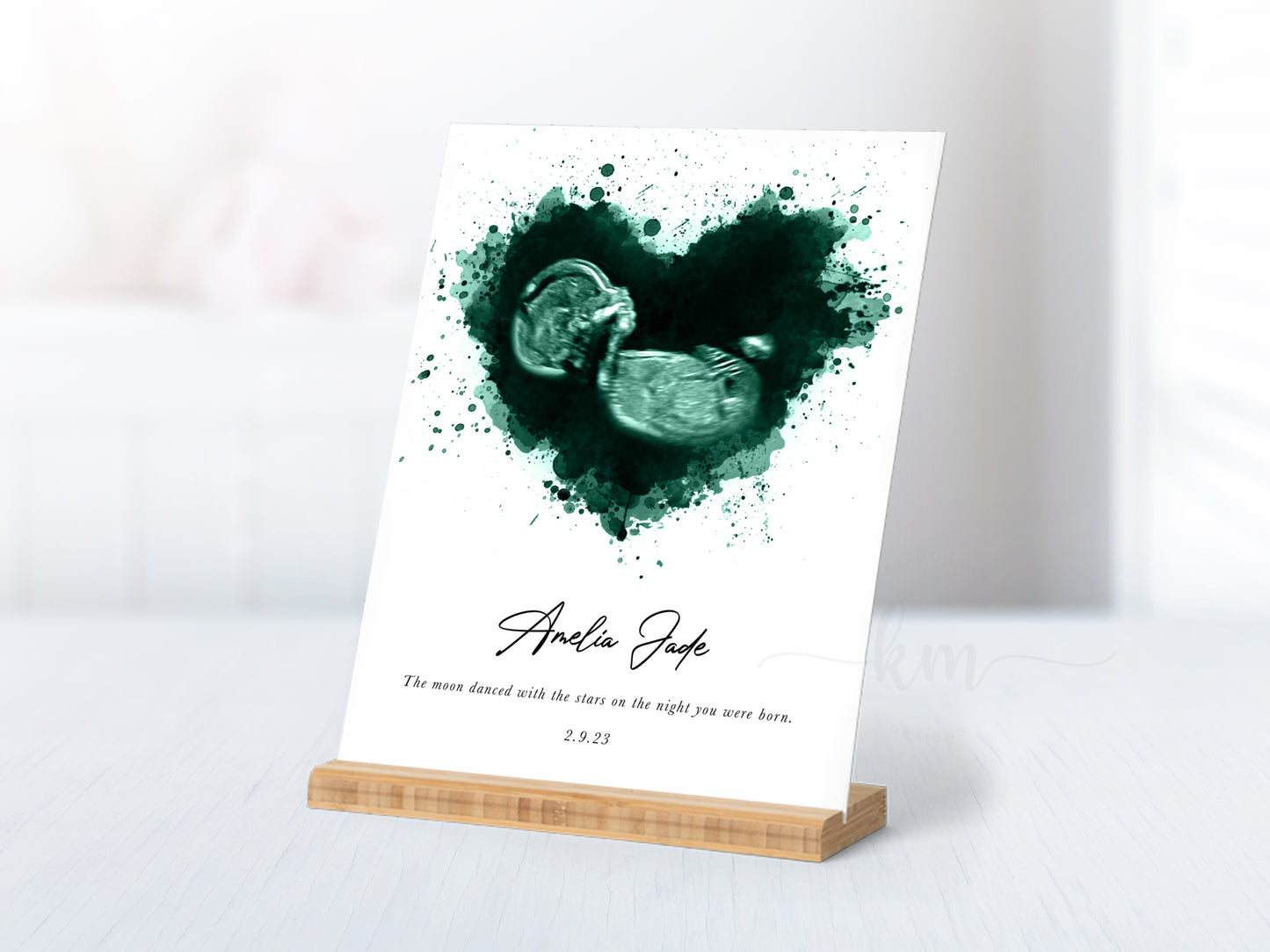 Splatter heart watercolor ultrasound print for miscarriage remembrance
