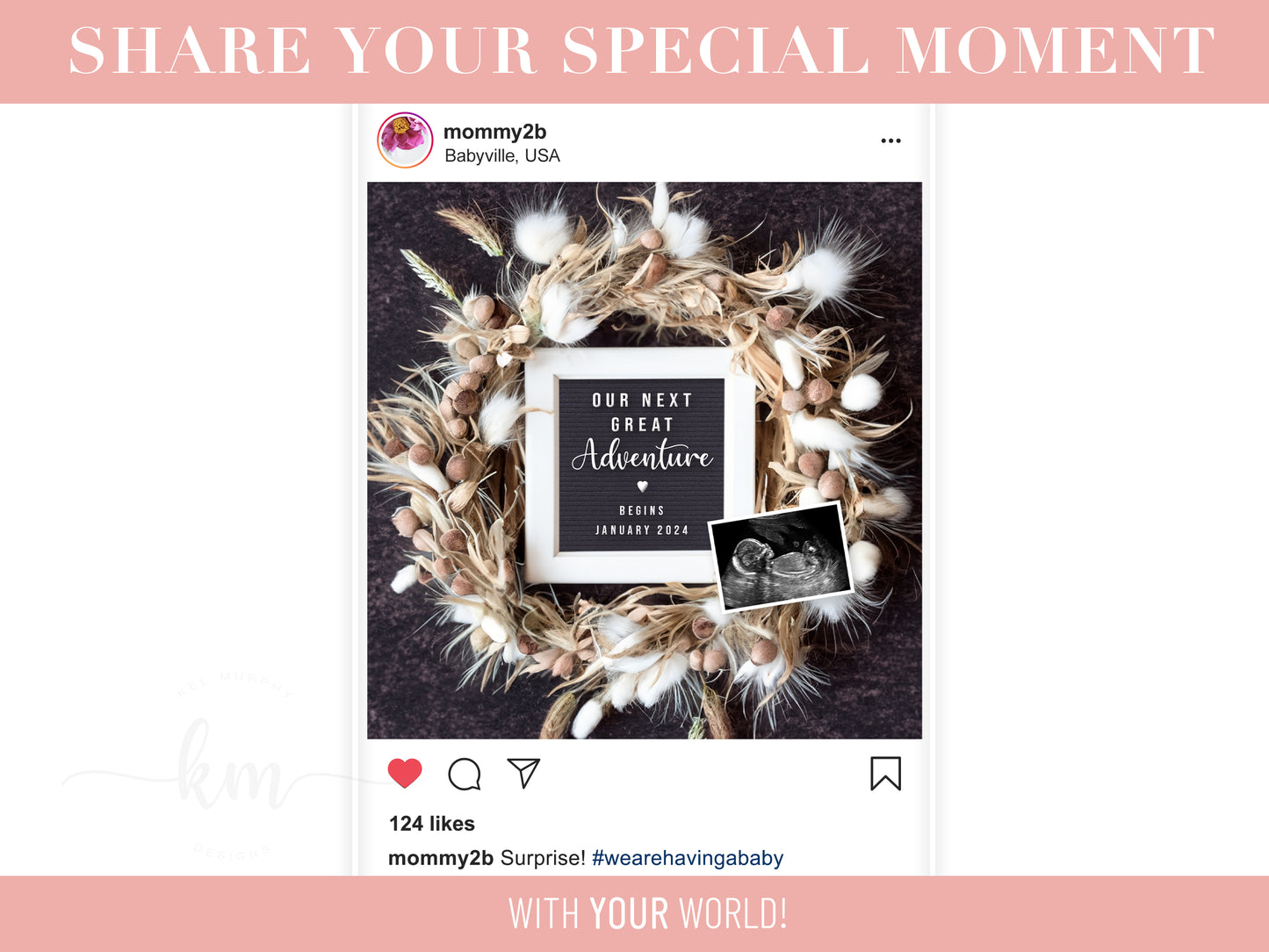 Boho Wreath Digital Pregnancy Announcement