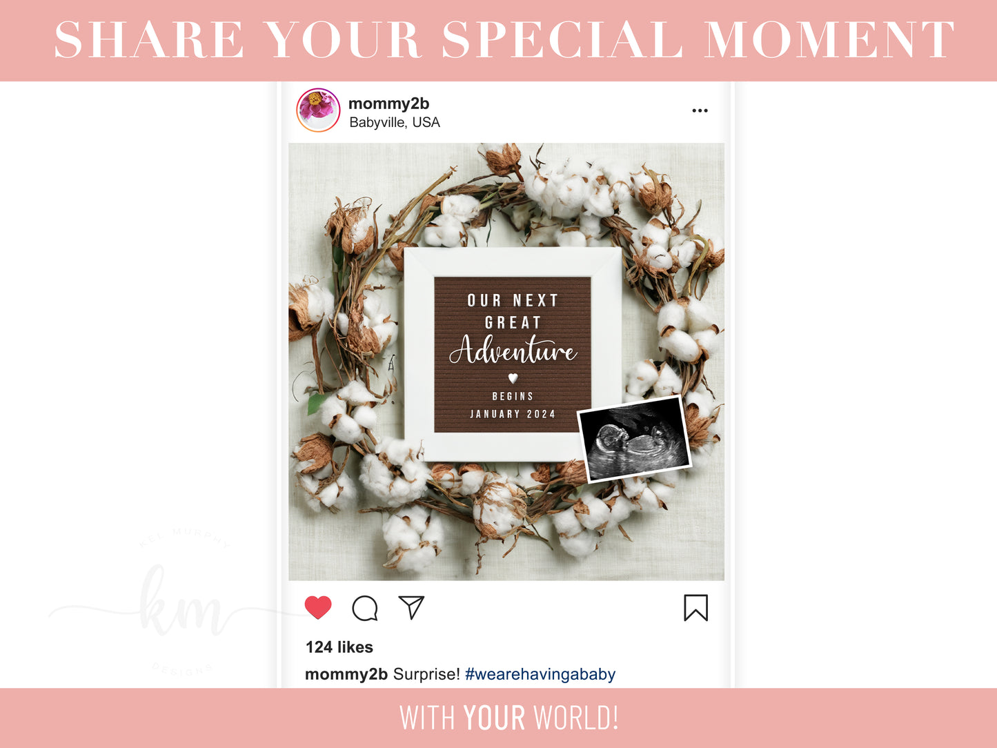 Cotton Wreath Digital Pregnancy Announcement