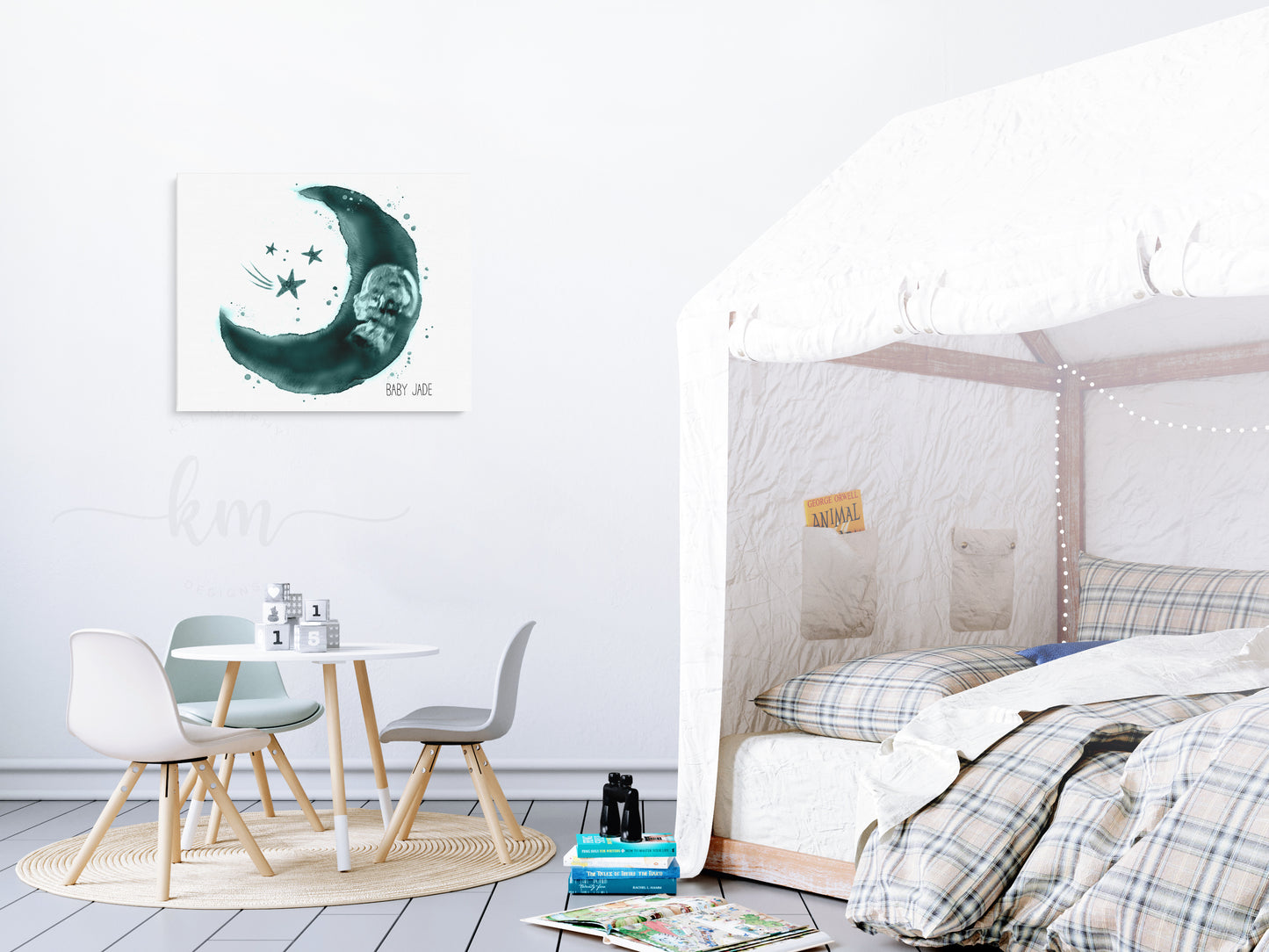 Customizable moon and stars baby ultrasound art for pregnancy loss