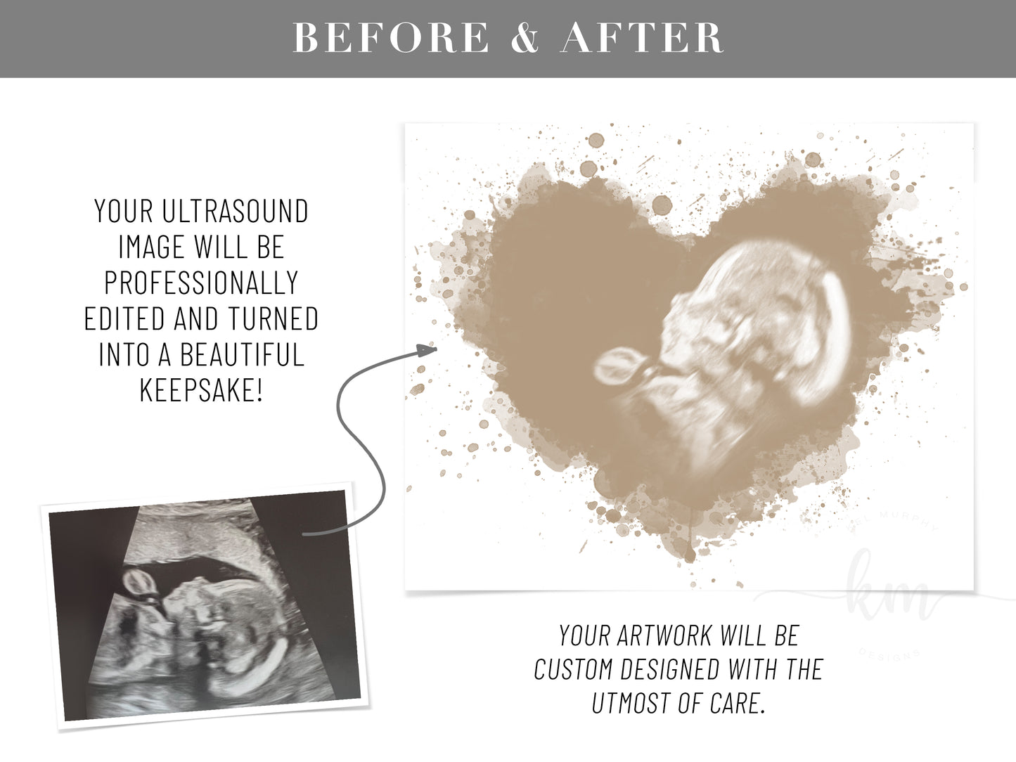 Custom splatter heart ultrasound print with name and Bible verse option