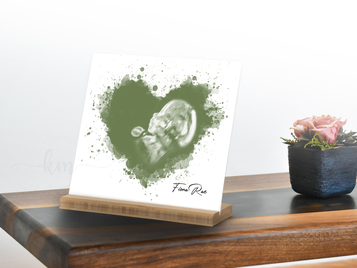 Watercolor splatter heart ultrasound print for pregnancy remembrance