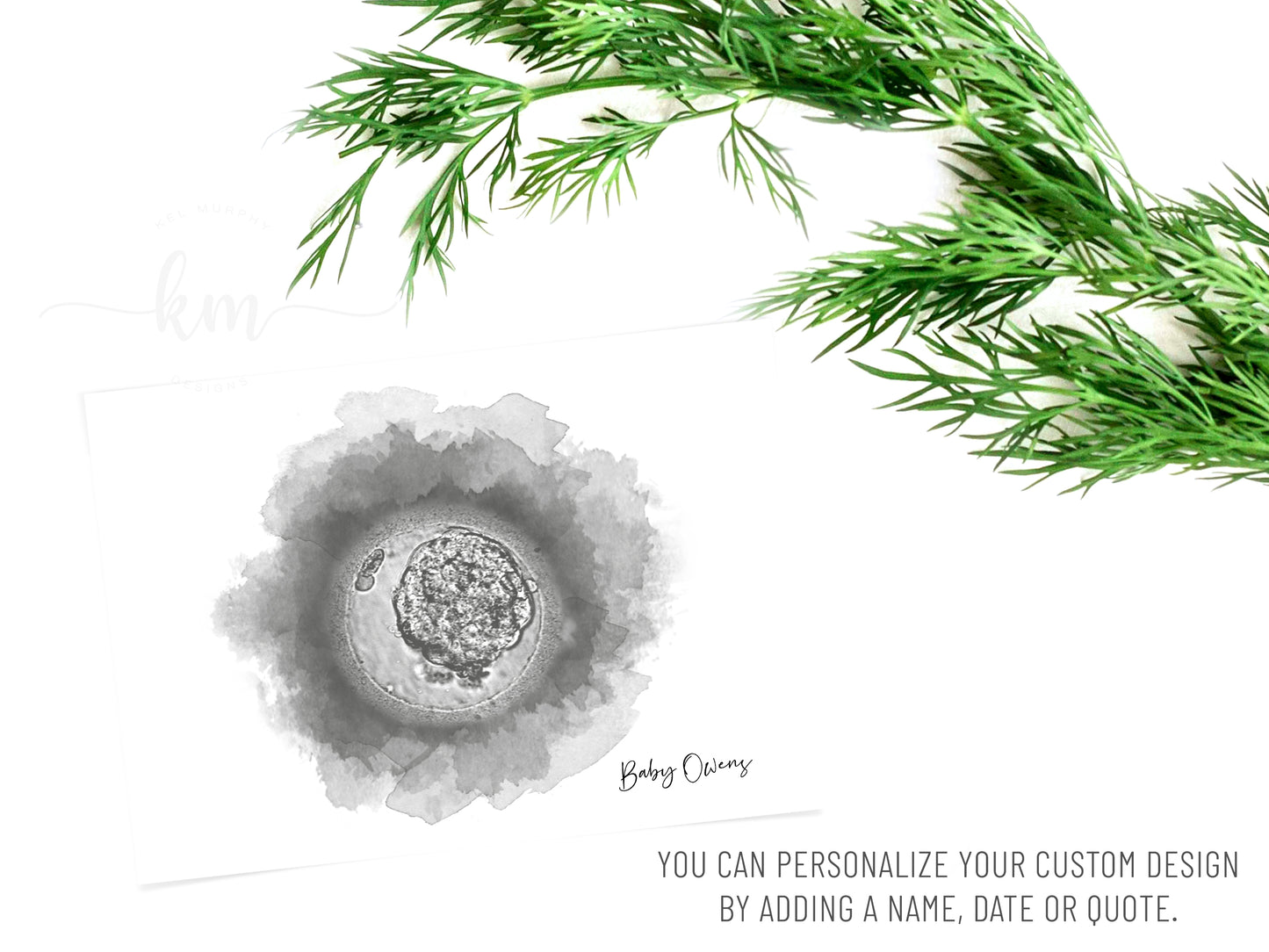 Fertility gift featuring embryo art in watercolor circle design