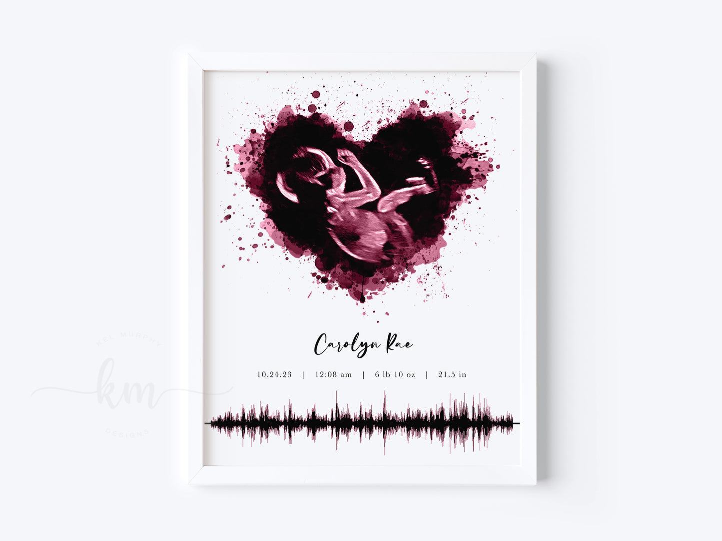 Personalized splatter heart ultrasound print with heartbeat for miscarriage or baby shower gift