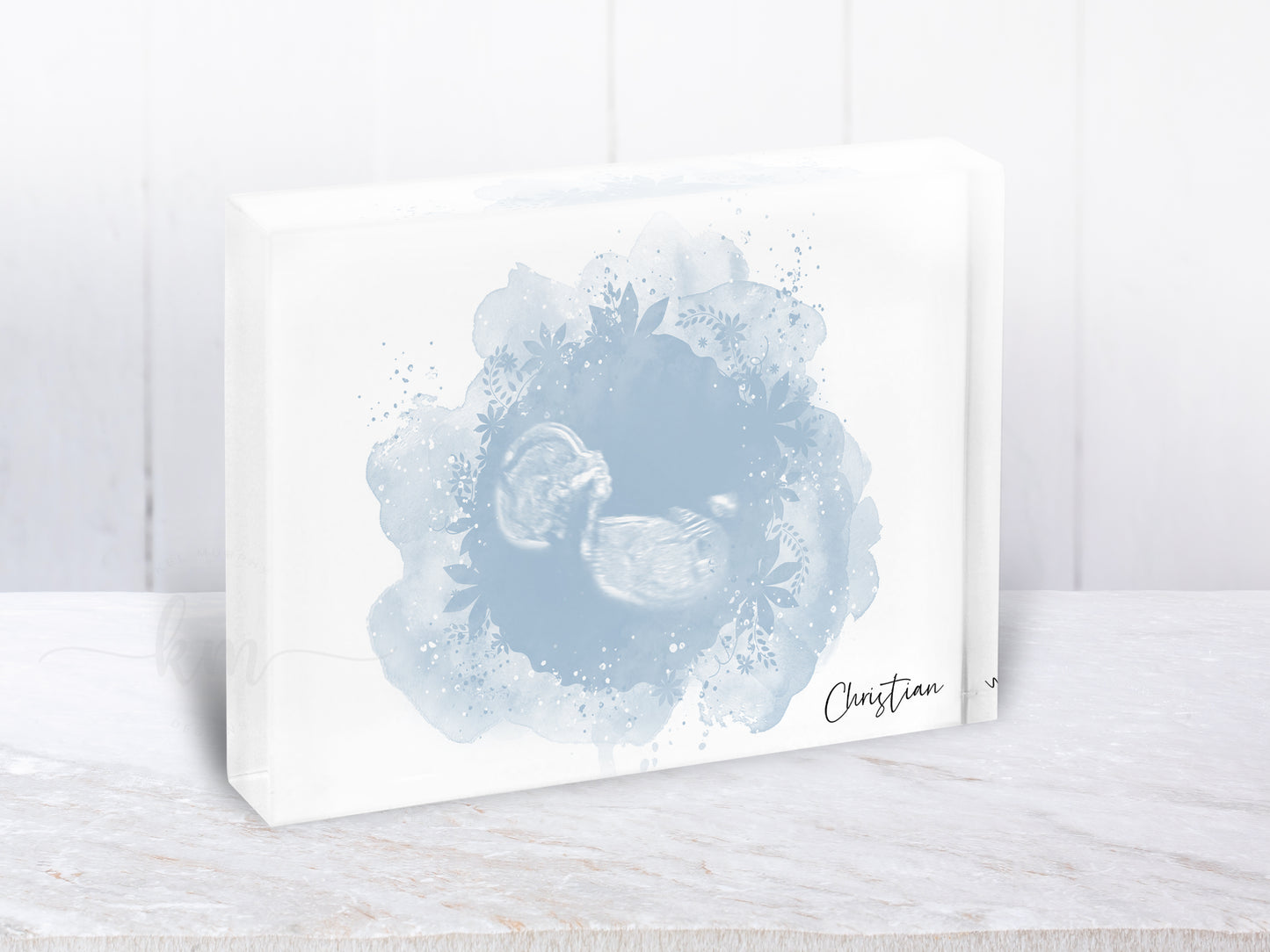 Personalized floral ultrasound art with scripture or special message for keepsake