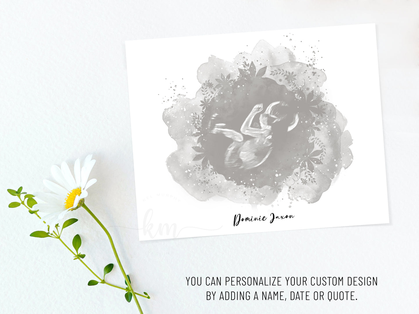 Hand-painted floral watercolor ultrasound print for new moms or pregnancy loss