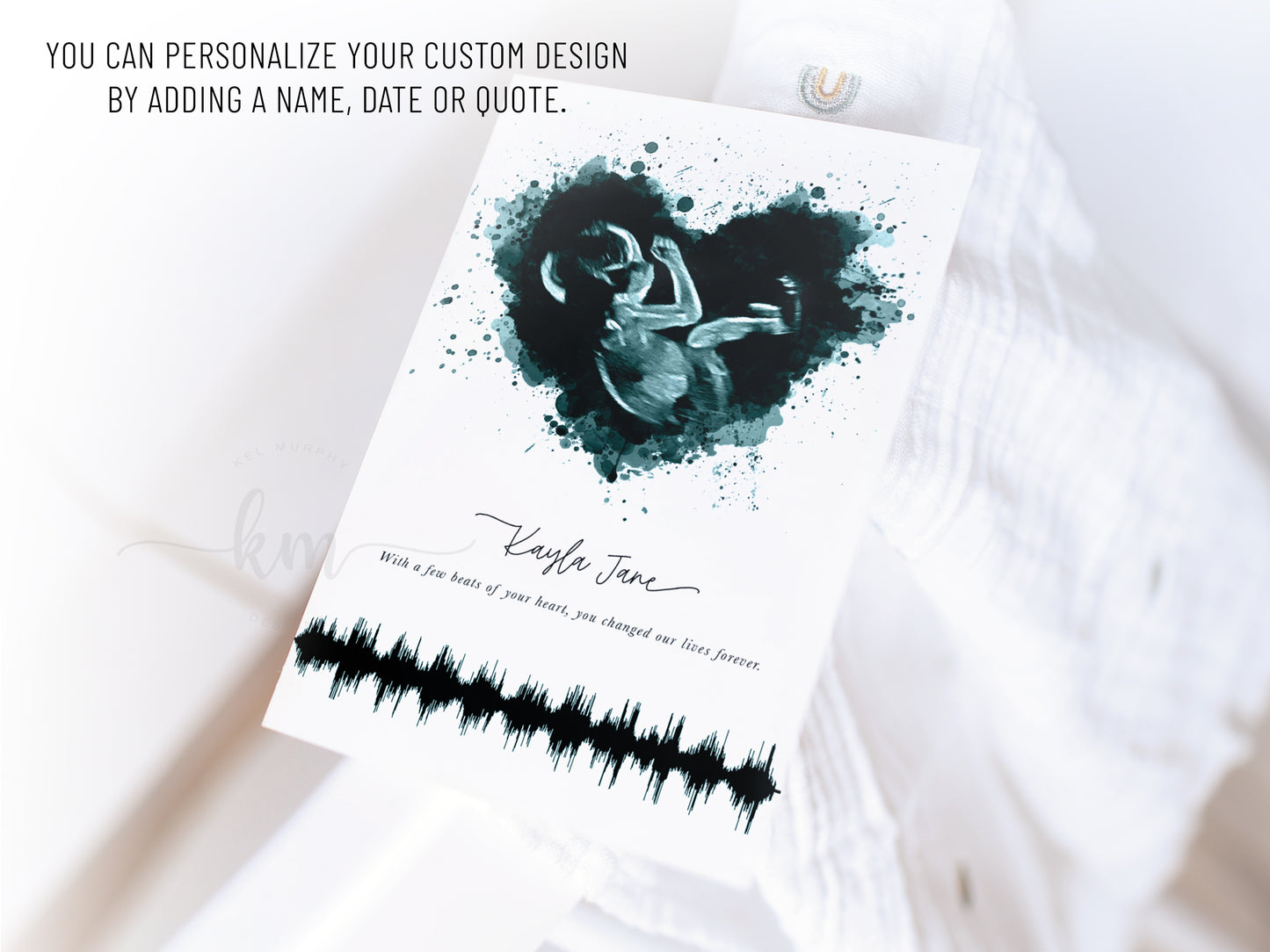 Hand-painted splatter heart ultrasound artwork with heartbeat, perfect for honoring pregnancy loss