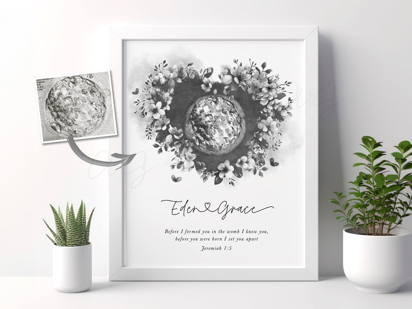 Embryo transfer gift in Blossom Heart watercolor floral design Before and After