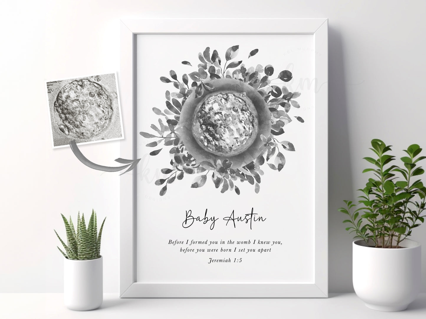 Hand-Painted Floral Watercolor IVF Embryo Art (Vertical)