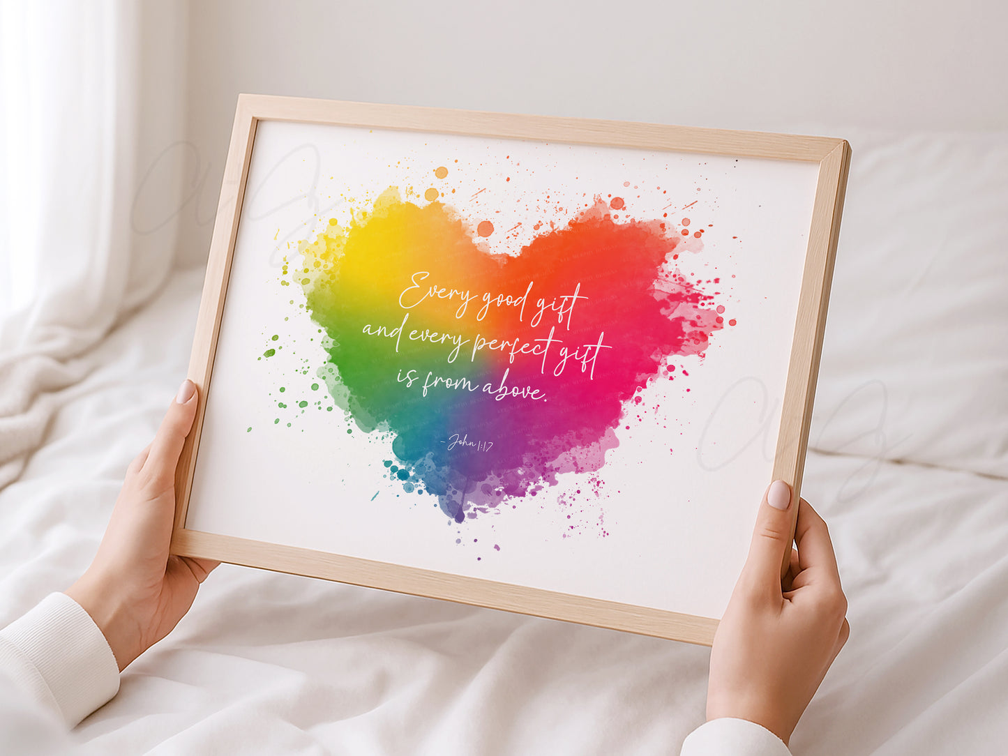 Every good gift and every perfect gift is from above Scripture art for rainbow baby or nursery gift