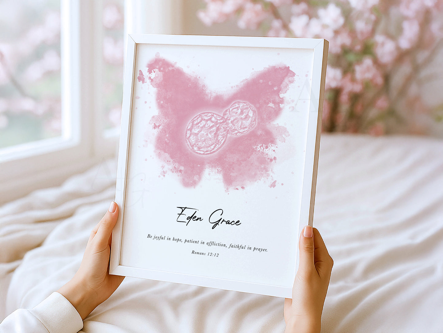 Memorial artwork with ultrasound embryo and butterfly design, miscarriage gift