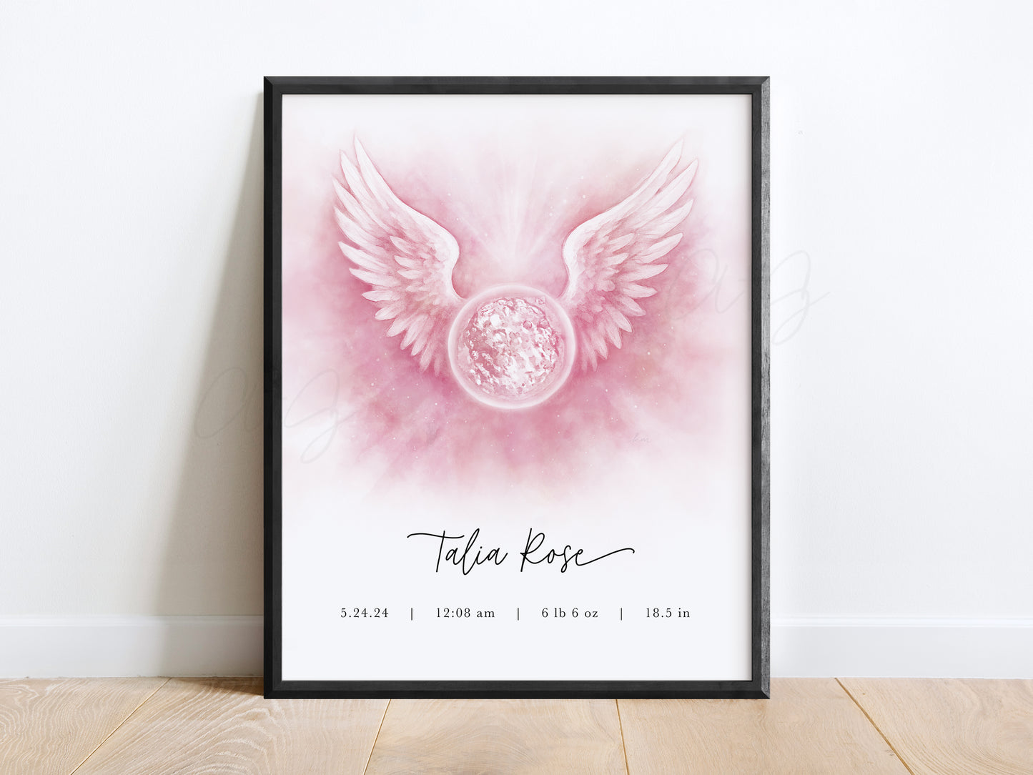 Pink angel wings embryo watercolor art – miscarriage or embryo transfer keepsake gift