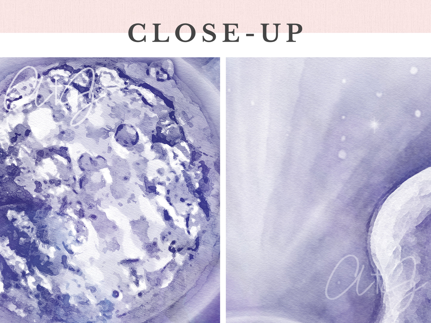 Close-up of hand-painted embryo and angel wings – detailed view of watercolor IVF art