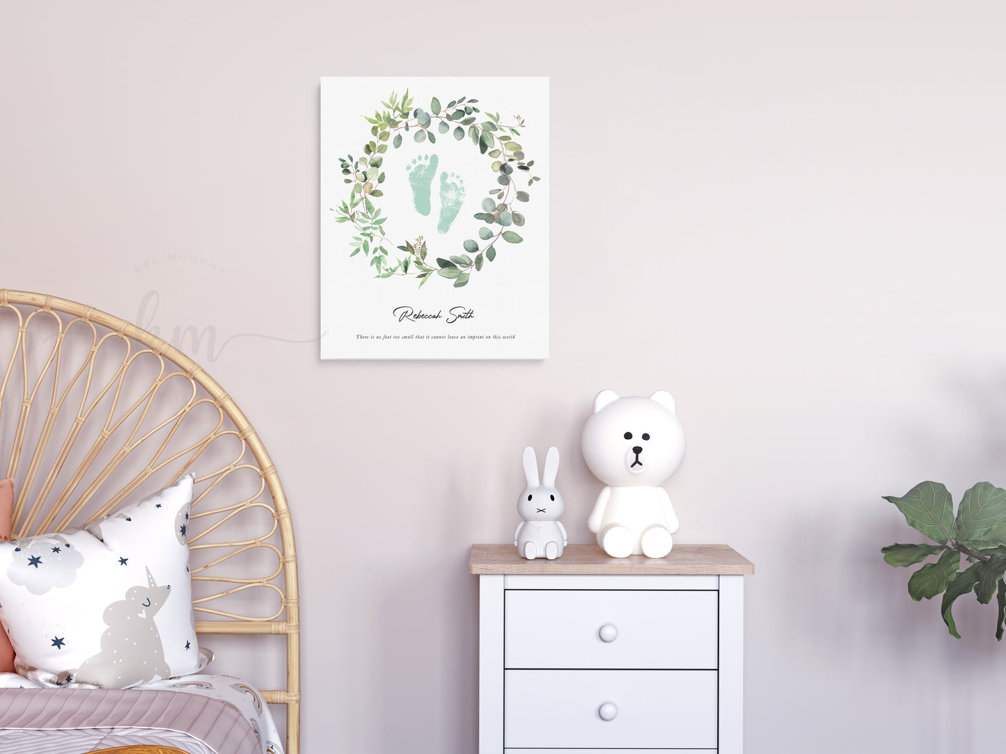 Eucalyptus baby footprint design – printed gift for pregnancy or infant loss