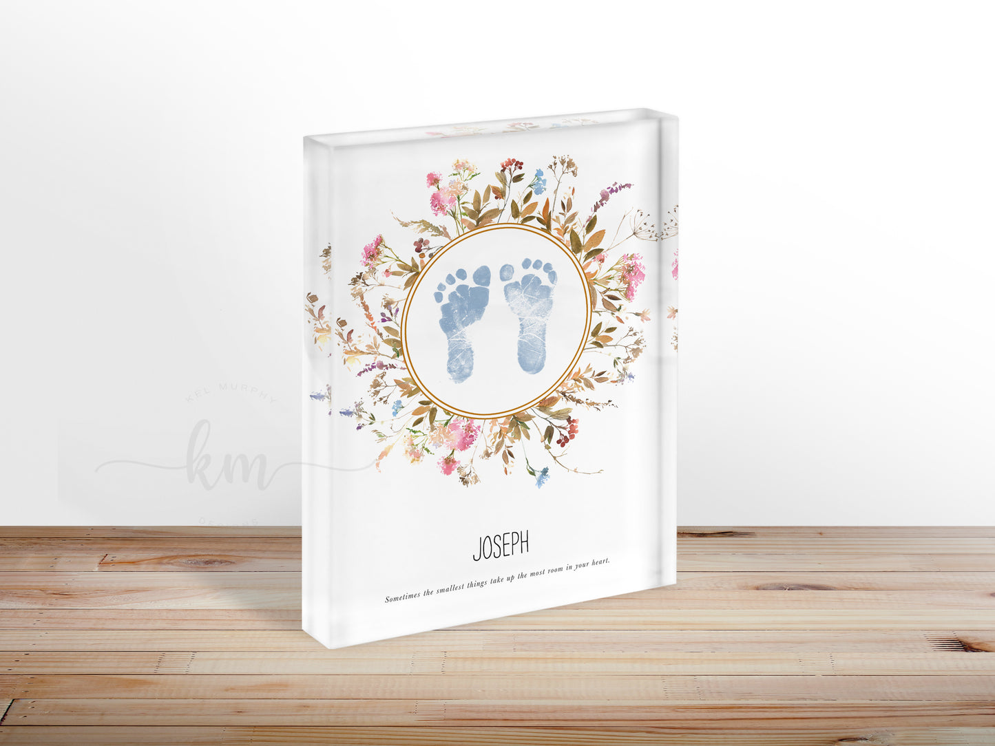 Baby footprint design with boho floral elements – nursery decor or keepsake gift