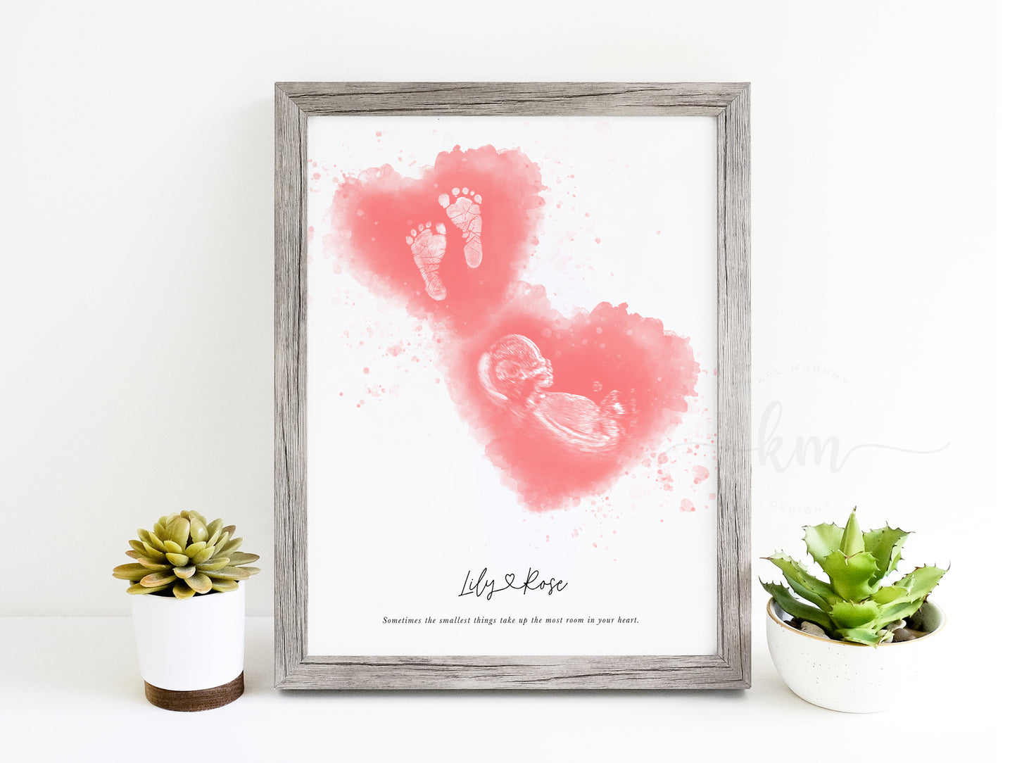Personalized keepsake with ultrasound and baby handprints or footprints – gift for baby loss or baby shower
