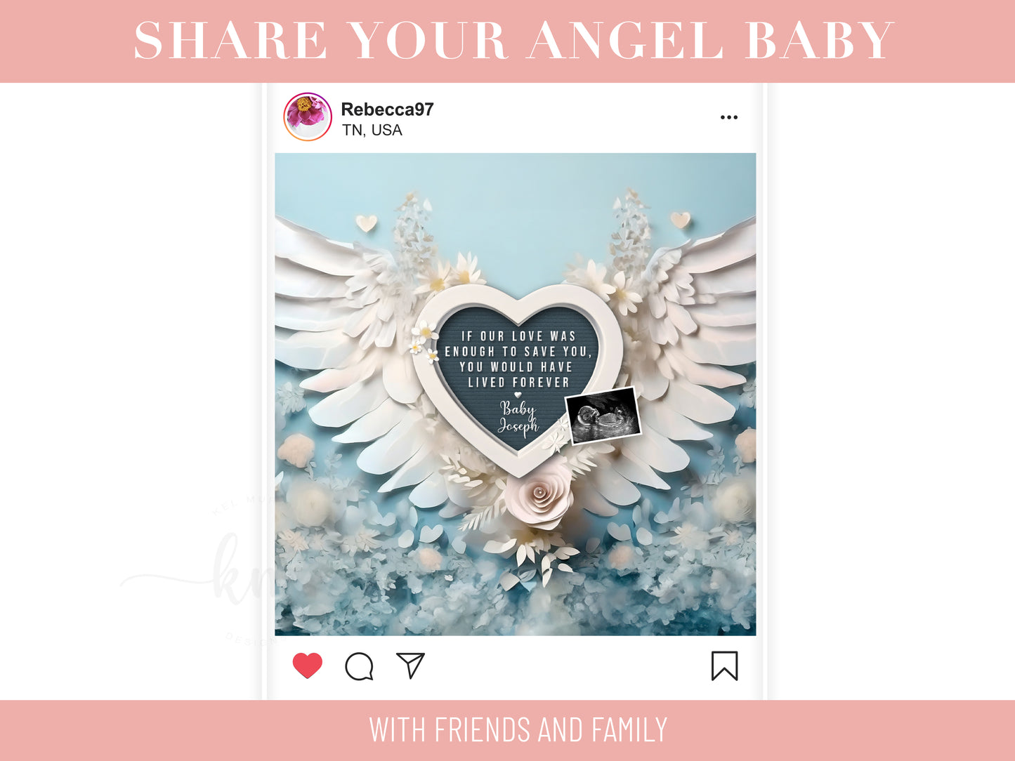 Personalized baby loss announcement featuring ultrasound and custom wording for remembrance