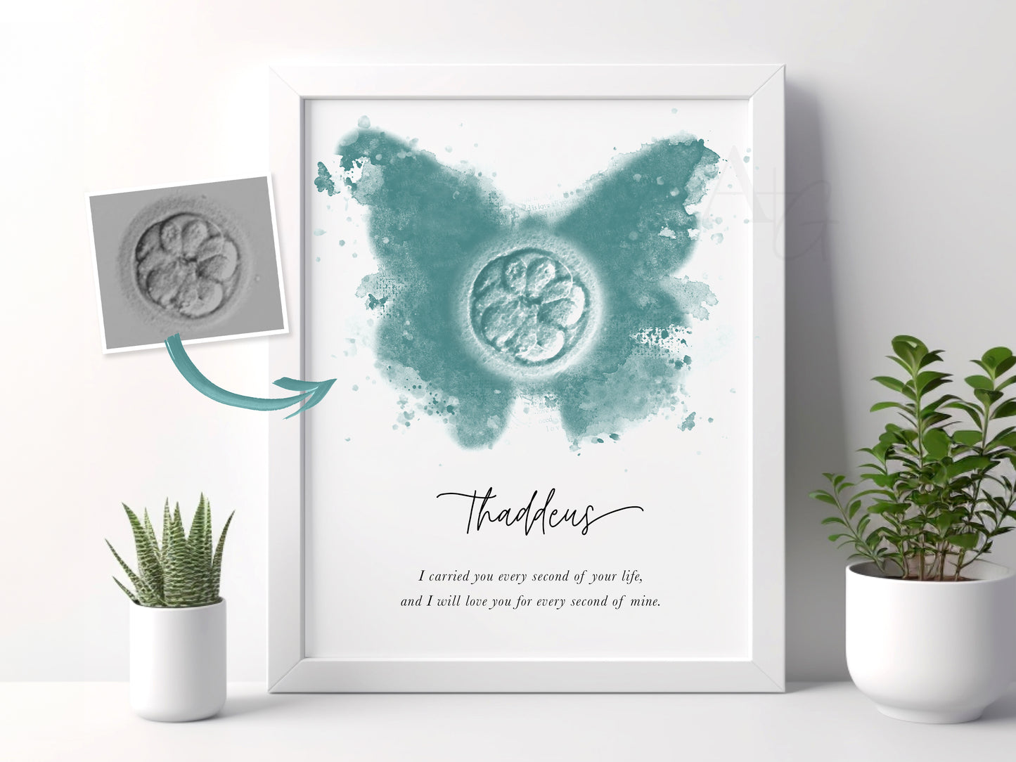 Baby loss remembrance gift with embryo art and Bible verse option