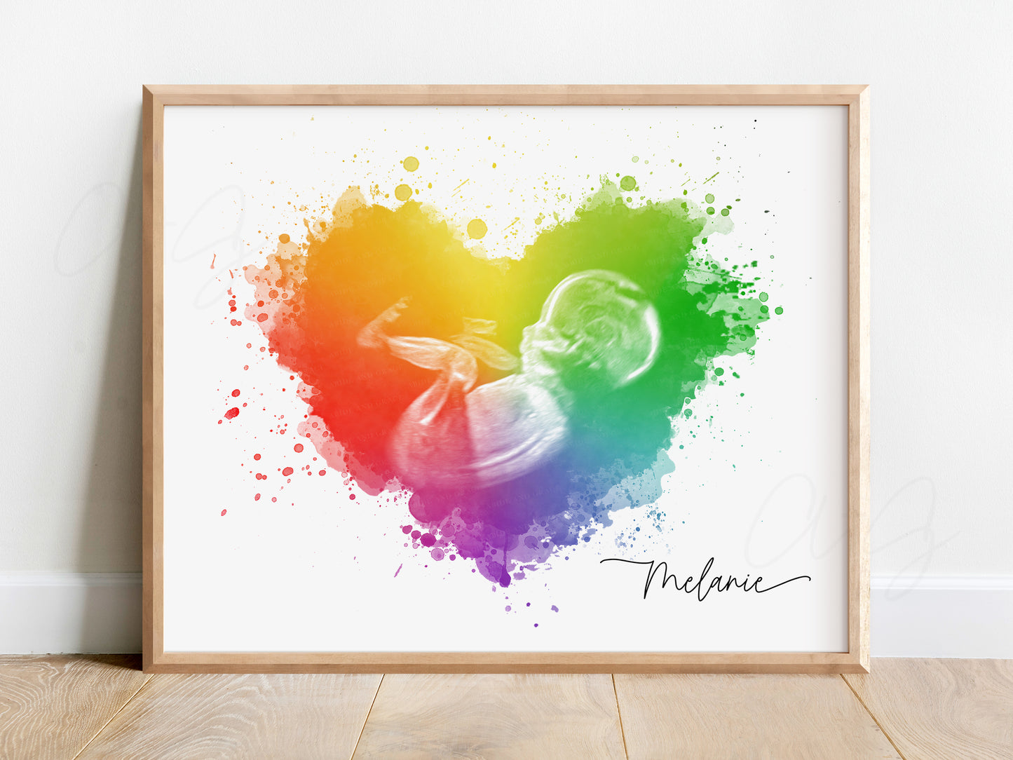 Rainbow Baby Splatter Heart Ultrasound Art